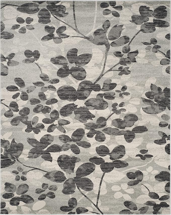 SAFAVIEH Evoke Collection 8' x 10' Grey/Black EVK236R Floral Non-Shedding Living Room Bedroom Dining Home Office Area Rug