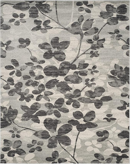 SAFAVIEH Evoke Collection 8' x 10' Grey/Black EVK236R Floral Non-Shedding Living Room Bedroom Dining Home Office Area Rug