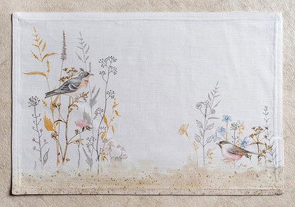 Maison d' Hermine Placemats Set of 4 100% Cotton Washable Cloth Place Mats, Reusable Table Mats for Kitchen Dining Decoration, Party, Restaurant Spring/Summer (Meadow Florals - Beige, 13" x 19")
