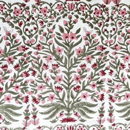 ATOSII Nargis Pink 100% Cotton Round Block Print Summer Tablecloth, Floral Table Cloth Linen for Dining Parties Weddings Outdoors Holidays I 90" Inches Round, 6 Seater I Grandmillennial Farmhouse Boho