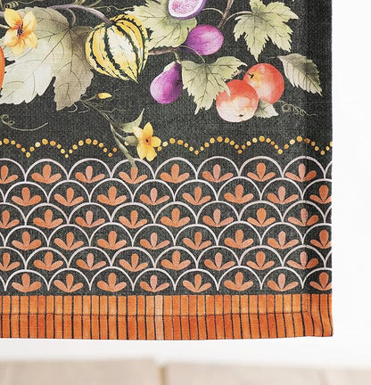 Maison d' Hermine Table Runner 100% Cotton Single Layer Table Runners 108 inches Long for Thanksgiving Christmas Decorations Home Kitchen Dining Wedding (Pumpkin Garden - Dark Green, 14.5" x 108")