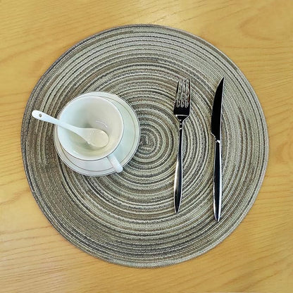 Youyi Better Lifes Round Braided Placemats Set of 8 Colorful Washable Durable Placemats Non-Slip 15 Inch Ivory-Linen Woven Table Mats for Dining Tables Holiday Party Decoration