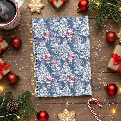VIIJJUE Blue and White Chinoiserie Christmas Santa Notebook for Women, Blue Red French Country Toile de Jouy Journal, Xmas Tree Santa Holiday Hardcover Spiral Notebooks, 5.5x8.3 Inch
