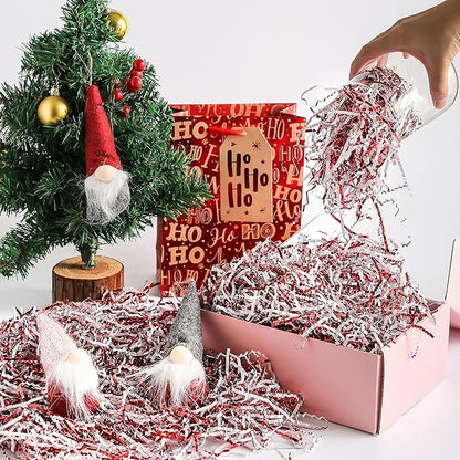UNIQOOO 1/2 LB Metallic Red White Crinkle Cut Paper, Candy Cane Shredded Filler, Christmas Peppermint Zig Fill Raffia Tissue, Strands Shred Craft Bedding Cushion,Wedding Birthday Gift Boxes Bag Retail