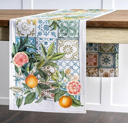 Maison d' Hermine Table Runner 100% Cotton Double Layer Table Runners 72 inches Long Decorative for Home Kitchen Dining Party Baby Shower Wedding Bridal Shower Spring Summer (Agrume, 14.50" x 72")