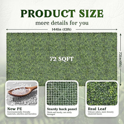 Artificial Boxwood Roll Panel Backdrop: 72"X144" UV-Anti Greenery Faux Grass Wall Hedge for Indoor Outdoor Green Decor & Backyard Background Decorations Fence Covering Privacy