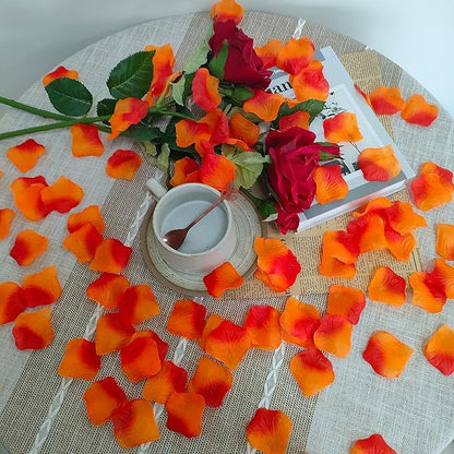 1500 PCS Separated Artificial Orange and Red Rose Petals, Sunset Flower Petals,Orange Flower Girl Petals for Wedding Decor,Romantic Night for her Set