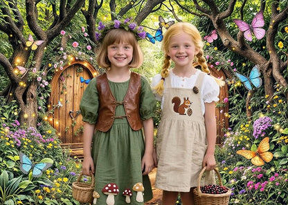 7X5ft Enchanted Forest Backdrop Fairy Tale Green Enchanted Garden Wonderland Floral Butterfly Photography Background for Kids Girl Baby Shower Birthday Party Decoration Banner Booth Props