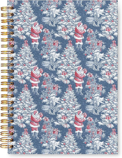 VIIJJUE Blue and White Chinoiserie Christmas Santa Notebook for Women, Blue Red French Country Toile de Jouy Journal, Xmas Tree Santa Holiday Hardcover Spiral Notebooks, 5.5x8.3 Inch