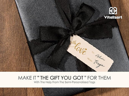 Vitalizart Black Wrapping Paper Set 30" Pearly-Lustre With Silk Like Satin Ribbon & Gift Tags Recyclable Christmas Gift Wrapping Birthday Baby Shower Wedding Handmade Crafts 197"(16.4 Ft)