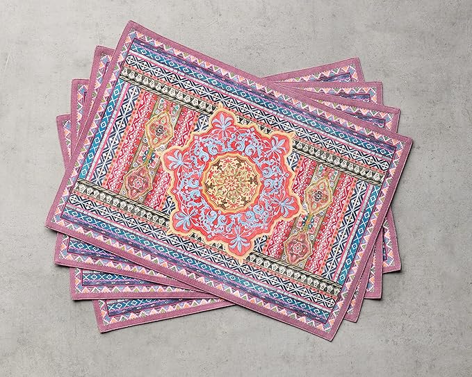 Maison d' Hermine Placemats Set of 4 100% Cotton Washable Cloth Place Mats, Reusable Table Mats for Thanksgiving Christmas Decorations Kitchen Dining Party Wedding Restaurant (Ispahan, 13" x 19")