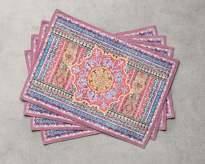 Maison d' Hermine Placemats Set of 4 100% Cotton Washable Cloth Place Mats, Reusable Table Mats for Thanksgiving Christmas Decorations Kitchen Dining Party Wedding Restaurant (Ispahan, 13" x 19")