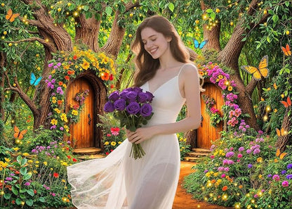 7X5ft Enchanted Forest Backdrop Fairy Tale Green Garden Wonderland Tree House Floral Butterfly Background for Kids Girl Baby Shower Birthday Party Decoration Banner Cake Table Photo Booth Props