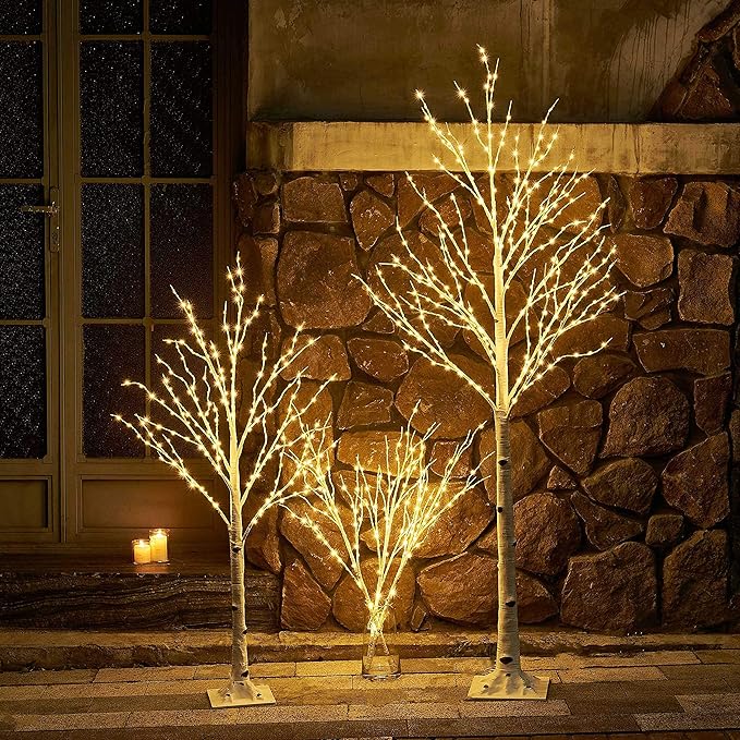 LITBLOOM Lighted White Birch Twig Branches 30IN 150 LED Plug in with Timer and Dimmer, Artificial Tree Branch with Lights for Indoor Outdoor Home Christmas Room Decoration