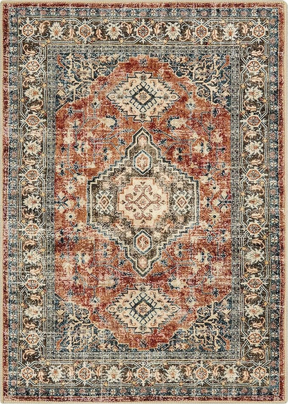 Lahome Oriental Area Rug, 3x5 Washable Rugs for Living Room Non Slip Entry Mat, Vintage Soft Pet Friendly Throw Carpet for Entryway Bedroom Dinning Room, Brick Red