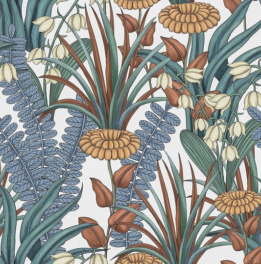 Boho Floral Peel and Stick Wallpaper, Vintage Botanical Contact Paper, Self Adhesive Wall Mural 17.5" x 118" Tropical Wall Paper Waterproof Removable for Bedroom Walls Cabinet (White, Orange, Blue)