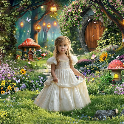 Riyidecor Fairy Backdrop Polyester Fabric Garden Butterfly Enchanted Wonderland Woodland Mushroom Floral Flower 8Wx6H Feet Nature Baby Shower Photography Background Birthday Photo Studio Shoot