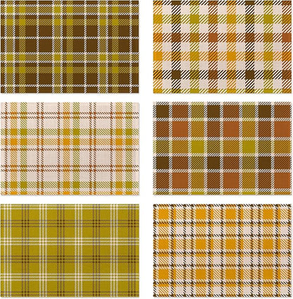 Fall Plaid Placemats Set of 6,Washable Heat Resistant 12×18 Inch Linen Table Mats, Place Mats for Thanksgiving, Christmas, Autumn Dining Decor