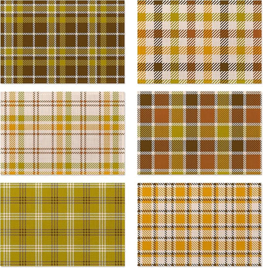 Fall Plaid Placemats Set of 6,Washable Heat Resistant 12×18 Inch Linen Table Mats, Place Mats for Thanksgiving, Christmas, Autumn Dining Decor