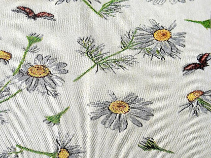 Tache 13 x 54 Floral Table Runner Yellow Daisies Ladybugs Ivory Woven - Vintage Tapestry Farmhouse Kitchen Dining Dinner Linens Cloth Small Coffee Table Runner
