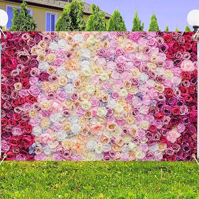 Rose Flower Wall Backdrop 6X4 ft Large Floral Photography Background for Indoor Outdoor Wedding Party Bridal Shower Baby Shower Engagement Shoot Photo Booth Decoration