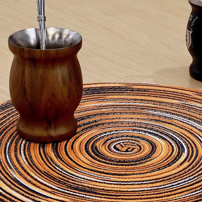 Youyi Better Lifes Halloween Round Braided Placemats Set of 6 Colorful Washable Durable Placemats Non-Slip 15 Inch Black-Orange Woven Table Mats for Dining Tables Holiday Party Decoration