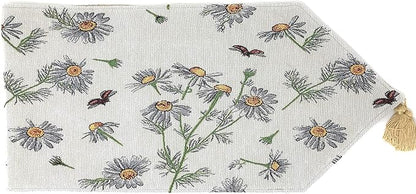 Tache Botanical Grey White Yellow Floral Daisy Flower Long Tapestry Seasonal Kitchen Dining Table Runners 13 x 120 Daisies