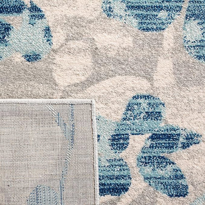SAFAVIEH Evoke Collection 2'2" x 11' Grey/Light Blue EVK236J Floral Non-Shedding Living Room Bedroom Runner Rug