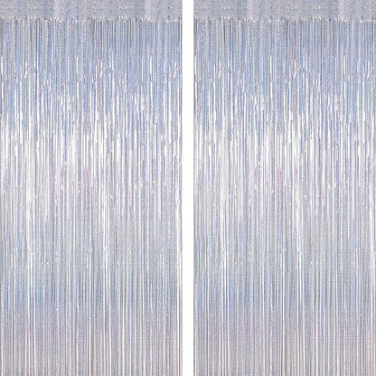 2 Pack New Year Party Decorations, 3.28 FT x 7.05 FT Glitter Silver Fringe Curtains, Metallic Party Streamer Tinsel Backdrop Foil Curtains, NYE Party Supplies Engagement Decor