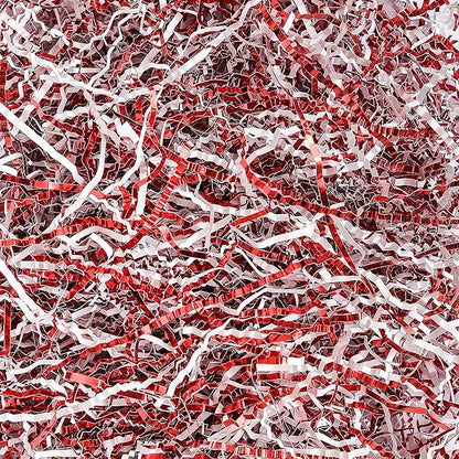 UNIQOOO 1/2 LB Metallic Red White Crinkle Cut Paper, Candy Cane Shredded Filler, Christmas Peppermint Zig Fill Raffia Tissue, Strands Shred Craft Bedding Cushion,Wedding Birthday Gift Boxes Bag Retail