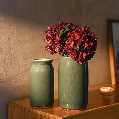 VICTOR & TERESA Rustic Large Blue and Grey Vase for Home Decor, 10'' Tall Ceramic Vases for Flowers, Farmhouse Decorative Vases for Pampas Grass, Table, Mantel, Living Room, Centerpieces