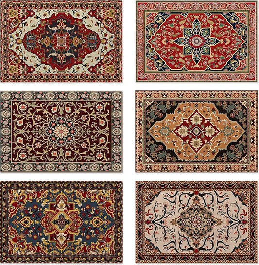 Fall Boho Carpet Placemats Set of 6, Washable Heat Resistant 12×18 Inch Linen Table Mats Orange Brown Place Mats for Party Outdoor Dining Decor