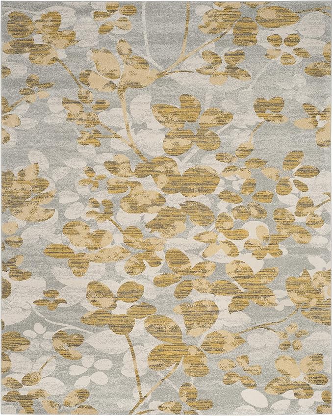 SAFAVIEH Area Rug 8x10 - Evoke Collection - Large - Grey & Gold, Floral Design, Non-Shedding & Easy Cleaning, Ideal for Living Room, Bedroom, Office, Dining Space (EVK236P)