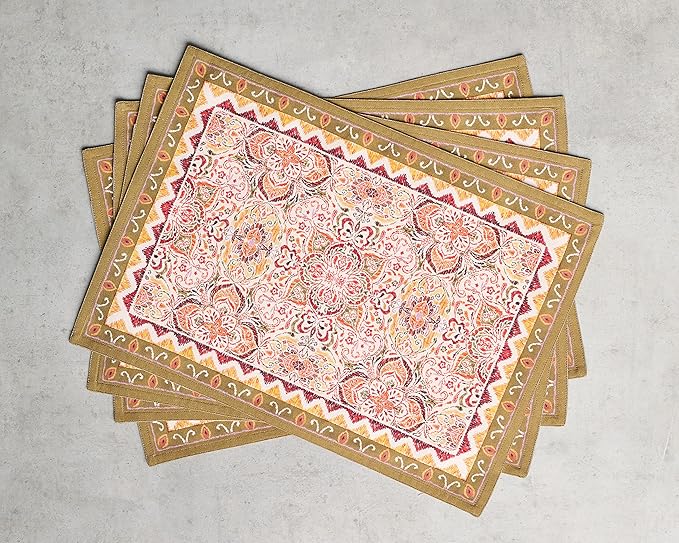 Maison d' Hermine Placemats Set of 4 100% Cotton Washable Cloth Place Mats, Reusable Table Mats for Thanksgiving Christmas Decorations Kitchen Dining Party Wedding Restaurant (Damask, 13" x 19")
