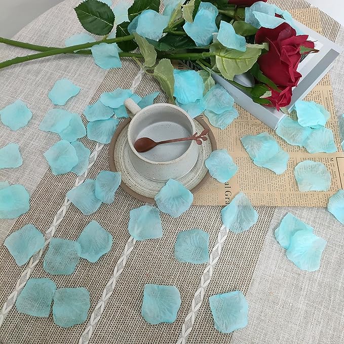 1500 PCS Separated Artificial Aqua Splash Rose Petals for Romantic Night for her Set,Fake Flower Petals for Flower Girl,Silk Rose Petals for Valentine Day Party Romantic Decorations(Tiffany Blue)