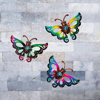 Garden Decor Clearance Metal Butterfly Wall decor 3D Wall Art Hanging Christmas for Patio Fence, Set of 3, 9 inch, Indoor Outdoor Christmas Gift for Family