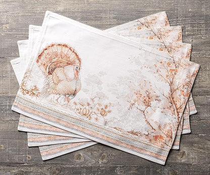 Maison d' Hermine Placemats Set of 4 100% Cotton Washable Cloth Place Mats, Reusable Table Mats for Thanksgiving Christmas Decorations Kitchen Dining Party Wedding (Giving Thanks, 13" x 19")