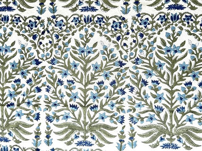 ATOSII Nargis Blue 100% Cotton Rectangle Summer Tablecloth, Indian Block Print Floral Table Cloth I Dining Parties Weddings Outdoors Holidays 60 X 108 Inches 8 Seater I Grandmillennial Farmhouse Boho