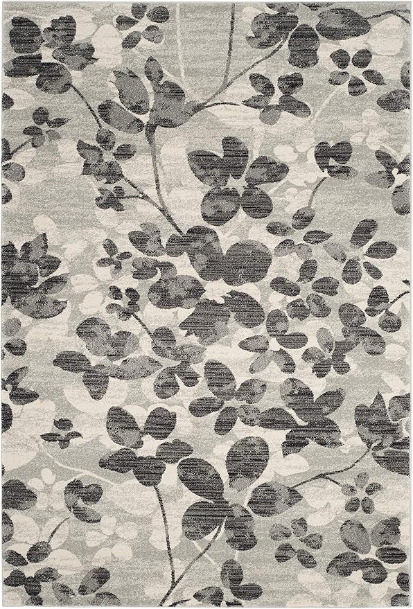 SAFAVIEH Evoke Collection Area Rug - 5'3" x 7'6", Grey & Black, Floral Design, Non-Shedding & Easy Care, Ideal for High Traffic Areas in Living Room, Bedroom (EVK236R)