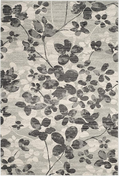 SAFAVIEH Evoke Collection Area Rug - 5'3" x 7'6", Grey & Black, Floral Design, Non-Shedding & Easy Care, Ideal for High Traffic Areas in Living Room, Bedroom (EVK236R)
