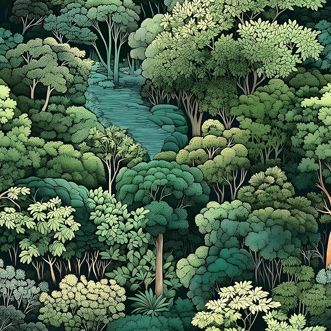 Green Wallpaper Peel and Stick, Forest Trees Contact Paper 17.5" x 393.7", Woodland Mountain Vintage Botanical Wall Paper Self Adhesive Waterproof Removable for Room Shelves Cabinet Drawer Table Decor