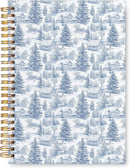VIIJJUE Blue and White Chinoiserie Christmas Farmhouse Notebook for Women, Vintage French Country Toile de Jouy Journal, Xmas Tree Winter Hardcover Spiral Notebooks, 5.5x8.3 Inch