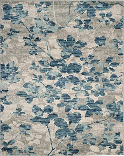 SAFAVIEH Evoke Collection Area Rug - 9' x 12', Grey & Light Blue, Floral Design, Non-Shedding & Easy Care, Ideal for High Traffic Areas in Living Room, Bedroom (EVK236J)